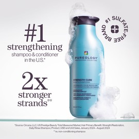 Pureology Strength Cure Shampoo - For Damaged or Color Treated Hair, Hair Strengthening & Prevents Breakage, Seals Split Ends, Vegan & Sulfate-Free, 9 Fl Oz