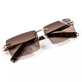 Unbranded Men's Vintage Rectangle Hip Hop Rimless Gold Frame Retro Brown Tint Sunglasses