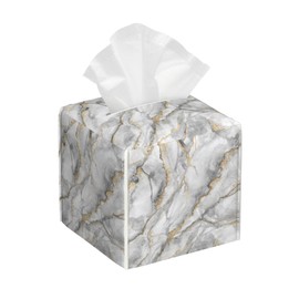 OHEGBXE Tissue Box Cover White Marble with Gold Veins Leather Tissue Box Holder Cube Paper Case Cover Facial Paper Organizer Dispenser for Bathroom, Vanity Countertop, Office Desk
