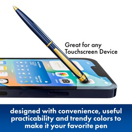 Monteverde USA Poquito Stylus Pen - Classic Blue | Compact Metal Ballpoint Pen with Capacitive Stylus | Refillable with D1 Standard International Mini Ballpoint Refills