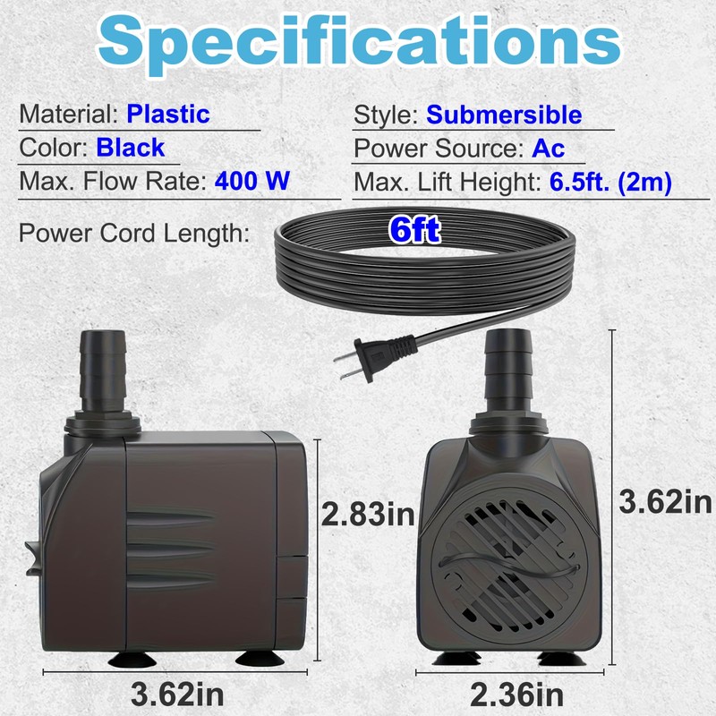 SongLong Submersible Pump 400GPH (1500L 25W) Ultra Quiet with Over