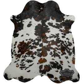Natural Cowhide Rug - Tricolor Cowhide Area Rug for Bedroom & Living Room - Luxury Cowhides Modern Accent Rug - Genuine Leather with Real Animal Fur, Cow Hide Original Tricolor, 6 x 7 Feet