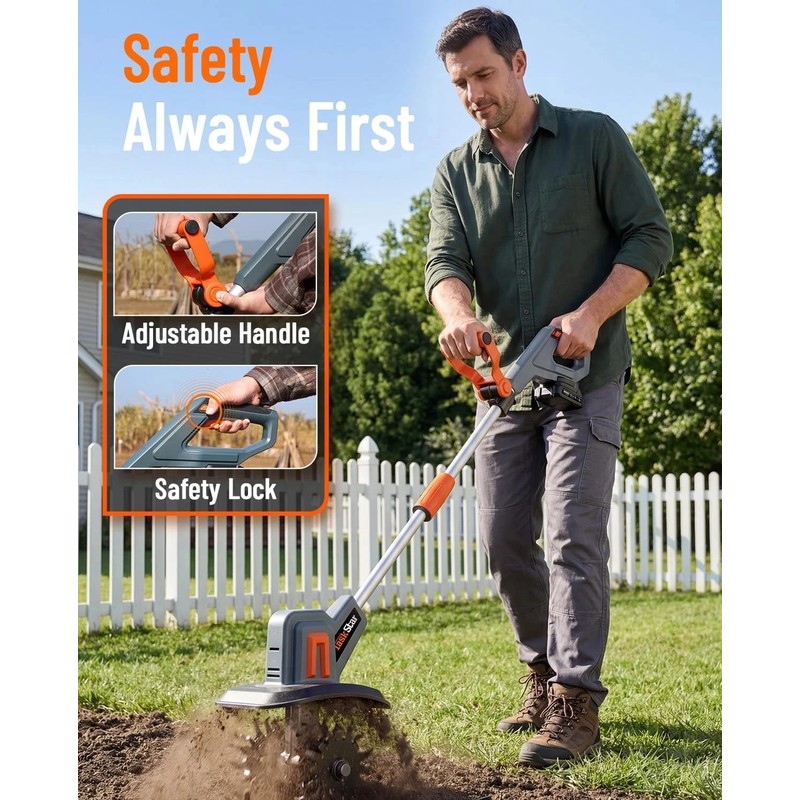 Cordless Electric Garden Tiller for Soil Cultivation – Anti-Tangle Blades