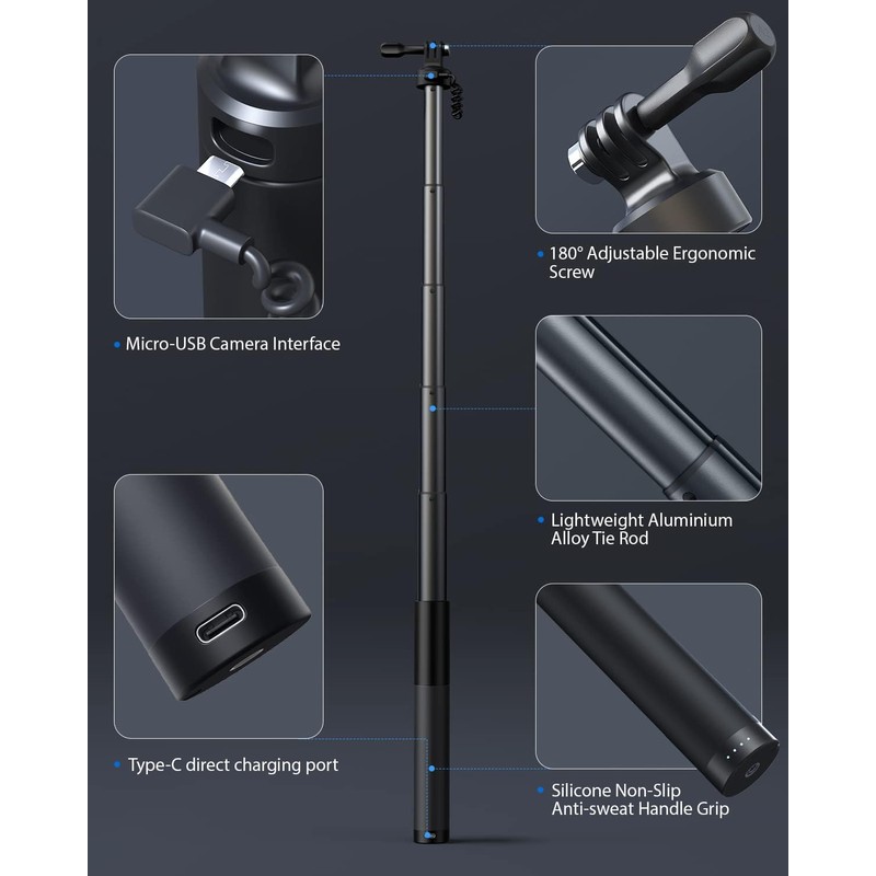 WOLFANG Action Cam Selfie Stick lädt Ihre Action-Kamera mit 2600
