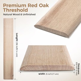 SFNSM Natural Wood Door Threshold for Doorways, Non-Slip Solid Red Oak Floor Transition Strip, Cuttable Exterior Door Thresholds, 3/5" X 5" X 36"