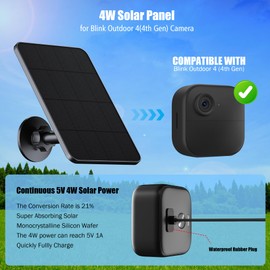 Solar Panel for Blink Camera, 4W Solar Panel Charger Compatible with New Blink Outdoor 4(4th Gen), USB-C Port, IP65 Waterproof Rubber Plug, 13.1ft Cable, Adjustable Mount(Camera Not Included)