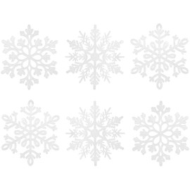 XmasExp 80mm/3inch Glitter Snowflake Ornaments Set Mini Christmas Tree Hanging Plastic Decoration for Xmas Party Wedding Anniversary Window Door Home Accessories (30pcs,White)