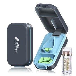 Pill Cutter | Best Pill Cutter for Small or Large Pills |with Safety Lock Buckle Design in The USA| Cuts Vitamins | Pill Splitter Detachable Silicone pad Easy to wash with Crystal Pill Box (Grey)