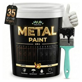 Meuvcol Metal Paint, 35 Fl oz Rust Preventive & Weatherproof Protective Coating, Black Paint for Metal Surfaces, Water-Based Matte Interior/Exterior Paint for Railings, Fences, Gates & Furniture
