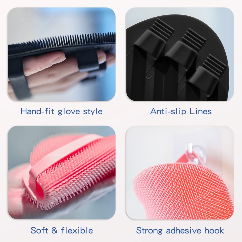 Manmihealth Silicone Back Scrubber (Thin Bristles) & Bath Glove &
