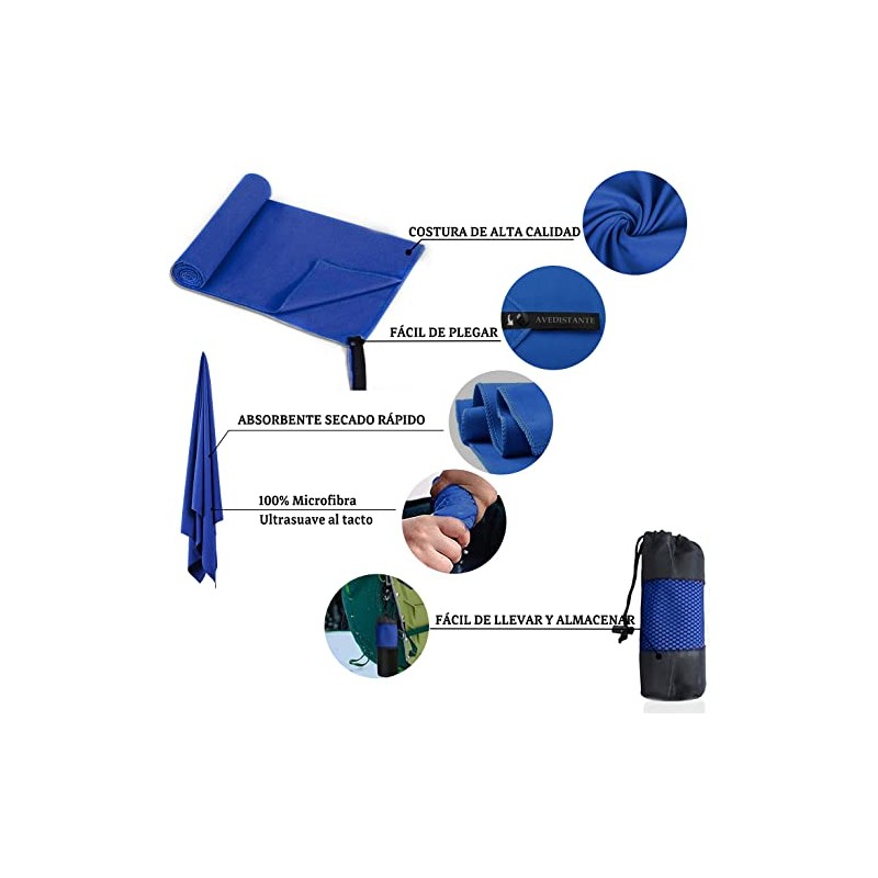 AVEDISTANTE Deportivas Toalla Microfibra Absorbente Secado Rápido Suave Compacta Ligero