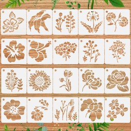20 plantillas de flores reutilizables para manualidades, plantillas de pintura de plástico de 3 pulgadas para madera, lona, tela, proyectos de arte y decoración del hogar