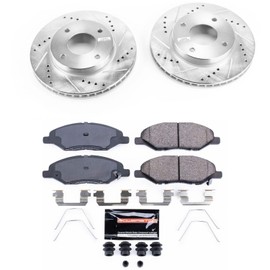 Power Stop K5862 Front Z23 Carbon Fiber Brake Pads with Drilled & Slotted Brake Rotors Kit For Nissan Versa 2009-2011 [Model Specific]