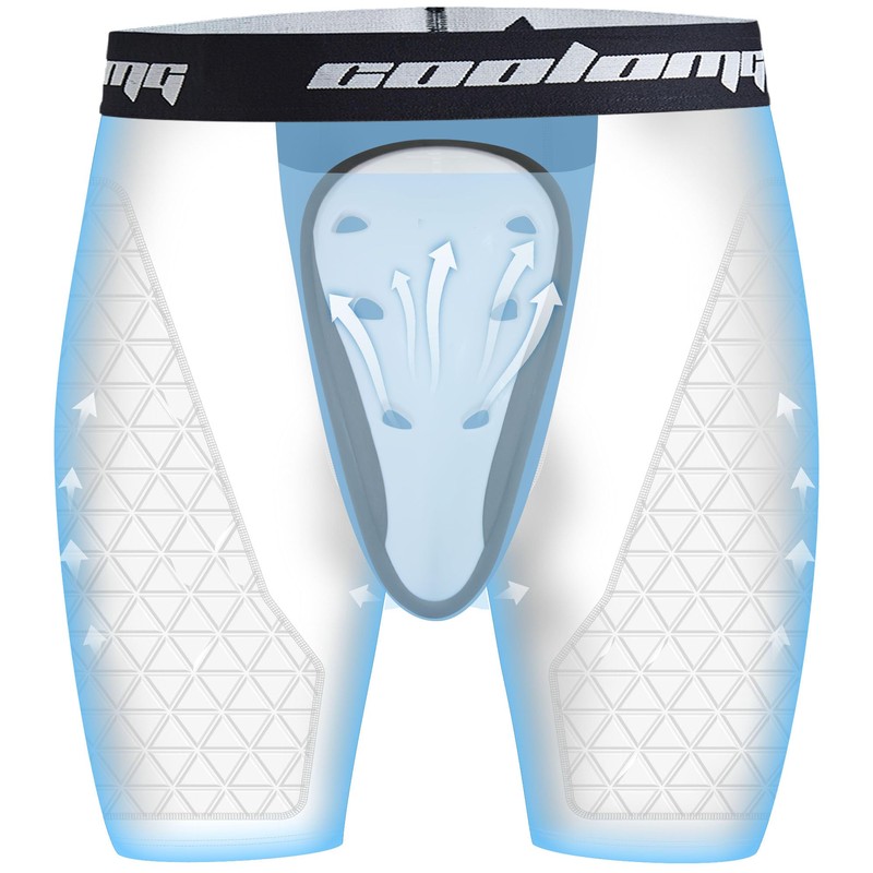 COOLOMG Boys Padded Compression Shorts with Groin Cup Youth Athletic