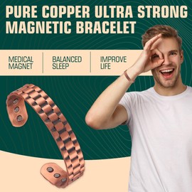 FASCIO 2PCS 99.9% Pure Copper Bracelet for Men, Adjustable Size 6pcs 3000 Gauss Magnets Bracelets,Magnetic Field Therapy (Cuff * 2)