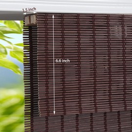 LUCKUP Cordless Bamboo Roman Blinds Shades for Indoor Windows-Light Filtering Window Bamboo Curtains with 6" Valance Cover Enhanced Privacy, 28" W x 64" H, Brown