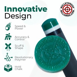 Bulletproof Recoil Pool Cue Tip, 100% Synthetic Polymer, Maintenance-Free, Lasts 10x Longer Than Leather, Never Flatten, Never Mushroom, Never Hardens, Vegan, 14mm Soft Med Hard (Hard, 14mm 2-Pack)