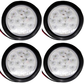 All Star Truck Parts] 4" Inch White 12 LED Round Stop/Turn/Tail/Reverse/Backup Trailer Truck Flatbed RV Camper Bus Light Kit with 3 wire Pigtail Plug & Grommet (White, 4)