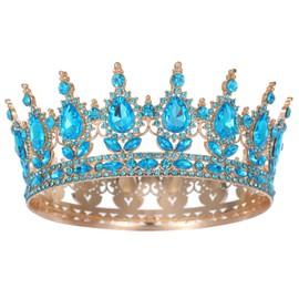 Kamirola -Full Round Queen Crown Rhinestone Wedding Crowns and Tiaras for Women Costume Party Hair Accessories Princess Birthday Crown Crystal Bridal Crown for Prom Birthday Costume Party (LaceBlue)
