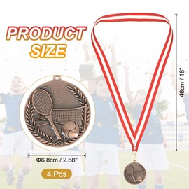 MECCANIXITY Tennis Medals 2.7 Inch, Bronze Award Medals with Neck Ribbon for Team Sports Games Competitions Party Favors 4 Pieces