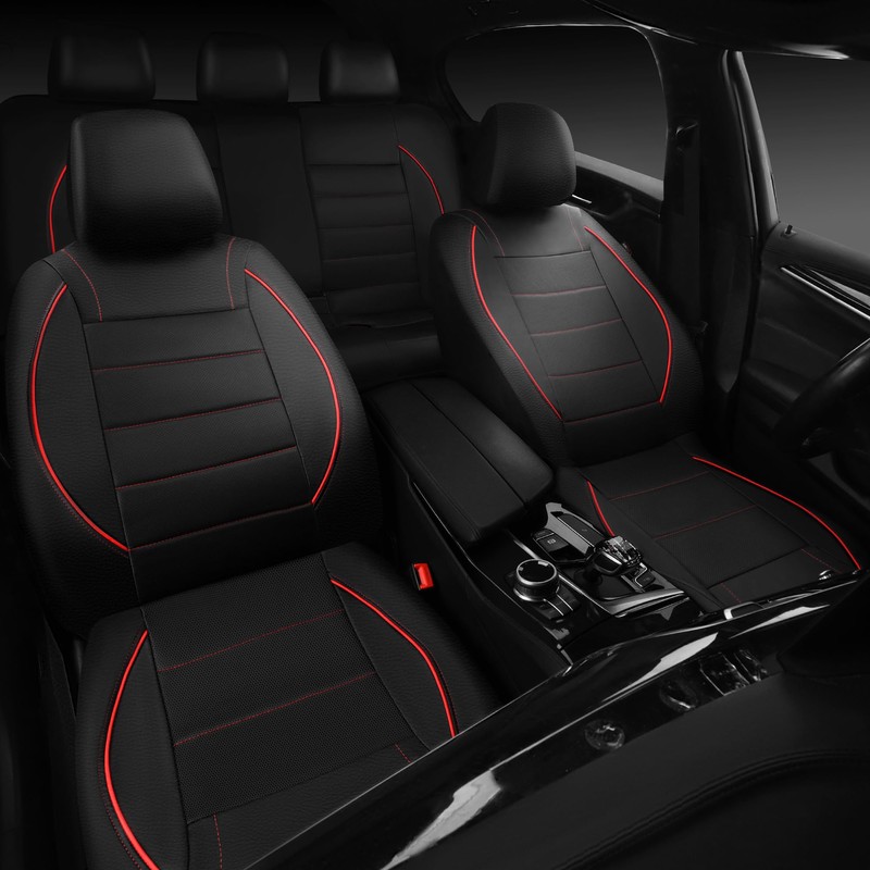 CAR PASS Universal FIT Piping Leather Two Front Seat Covers,