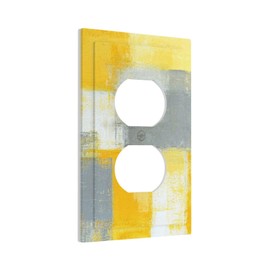 Contemporary Gray Yellow Grey Ombre White Abstract Art Grunge Painting 1 Gang Electrical Device Duplex Receptacle Light Switch Outlet Cover Wall Plate Electric Plug Socket Cover Decorative Switchplate
