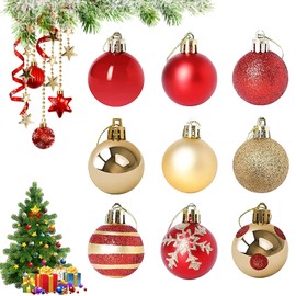 Decorative Baubles, Pack of 50 Christmas Baubles, Unbreakable, Plastic Christmas Tree Baubles, Plastic Baubles, for Christmas Tree, Christmas Party Decoration (Red and Gold)
