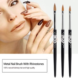 BQAN 3D Kolinsky Nail Art Brush 1Pc #6, Professional nail brushes for acrylic application, Natural Wooden Handle with Rhinestone Design