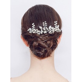 YERTTER 3pcs Wedding Bridal Pearl Hair Pins Set Leaf Crystal Hair Clip Bun Head Pieces for Bride Bridesmaid Flower Girl Wedding Prom Brithday Party (Silver)