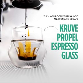 KRUVE Propel Espresso Cups, Handmade Double-Walled Glass Coffee Mugs, Clear 2.5 oz, Scientific Design for Better Tasting Coffee (Set of Two) - Unique Glass Coffee Cups with Headspace & Internal Fins