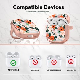Maxjoy for AirPods 4 Case with Safety Lock, Cute AirPod 4th Generation case Lock Hard AirPod 4 Cover for Women Girly with Cleaner Kit Keychain for AirPods 4th Generation Cover 2024, Floral