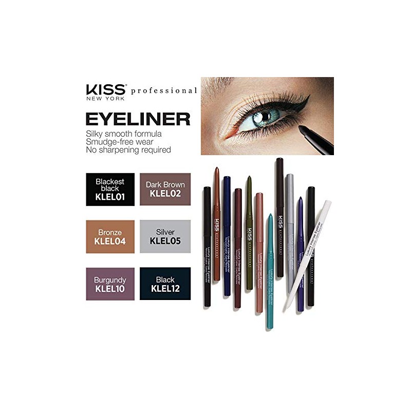 Kiss New York Professional Luxury Intense Eyeliner (3 PACK, Blackest