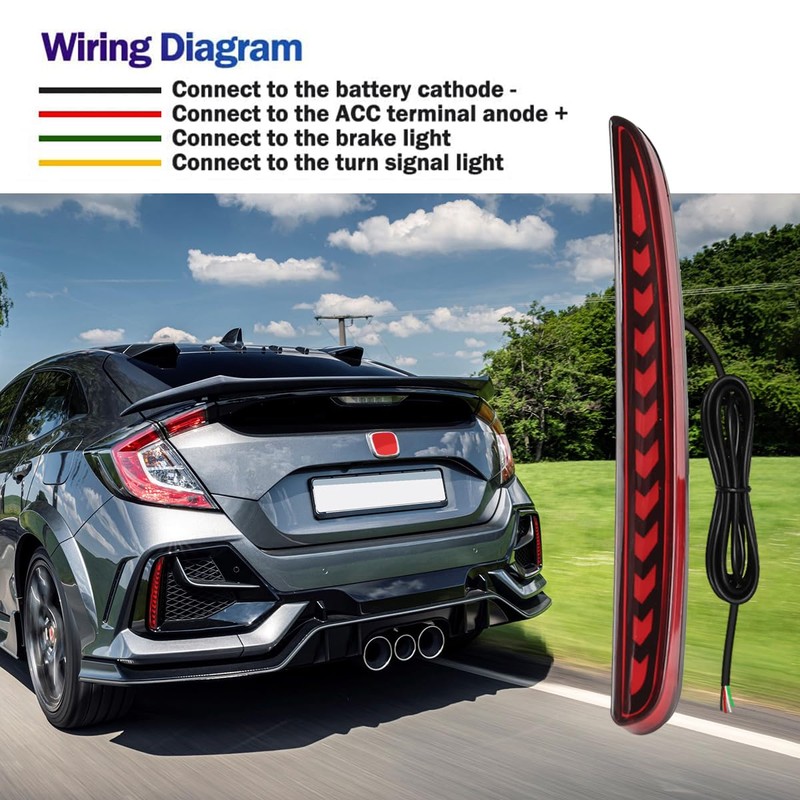 VGETTING Red Lens LED Reflector Lights For Honda Civic Hatchback,