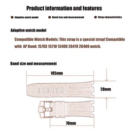 XIW Compatible for 28mm Audemars Piguet AP Royal Oak Offshore Watch 15703 15710 15400 26470 26400 Rubber Watch Band Replacement for men Silicone Wirstband Strap women Bracelet (Silver Buckle, 28mm)