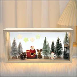 3D Shadow Box 10"X5" Picture Frame LED Night Light Wind Up Music Box - We Wish You a Merry Christmas Musical With Bottle Brush Trees DIY Ornaments for Christmas Home Desktop Display