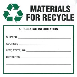 Materials for Recycle Industrial Labels, 6 x 6 inches, Paper, Pack of 100