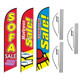 Mattress and Furniture Outlet Advertising Package of 3 Feather Banner Flag Kits and Ground Stakes, Mattress Sale, Furniture Sale, Sofa Sale