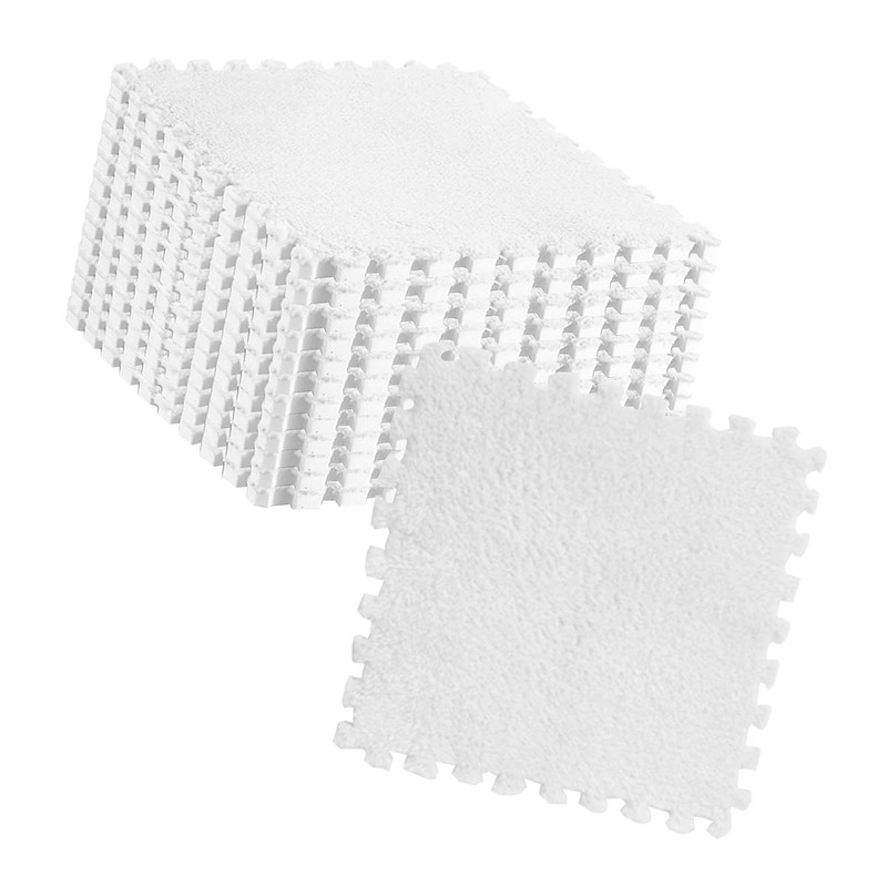 10pcs Plush Puzzle Floor Foam Mat Tiles Fluffy Cuttable Anti