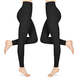 Compression Pantyhose for Women & Men, 2 Pairs 15-20mmHg Medical Graduated Compression Leggings, Opaque Footless Waist High Compression Stockings for Varicose Veins Edema Flight,Black S