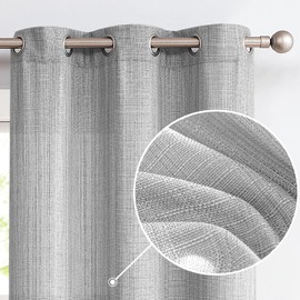 jinchan Grey Linen Textured Curtains 96 Inch Long 2 Panels for Living Room Grommet Top Light Filtering Window Drapes for Bedroom Heathered Gray