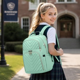 Kuosdaz Travel Laptop Backpack, School Backpack for Teens, 15.6 Inch Quilted Work Backpack Purse, Large Anti-theft Teacher Bookbags for Girls, Casual Daypacks for Women, Teal