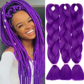 ColorfulPanda 3 Pieces Purple Jumbo Braid Synthetic Hair 24 Inches 100 g Kanekalon Hair Braiding Extensions for Crochet Twist Braiding Hair (Purple)