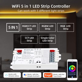 Smart 5-in-1 WiFi LED Controller RGBWW, Intelligent Wireless Controller for RGBCCT RGBW RGB CCT Single Colour LED Strips, APP/Voice Controlled Work with Alexa/Google Assistant (Wi-Fi LED Controller