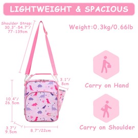 VASCHY Lunch Boxes Bag for Kids, Insulated Lunchbox Reusable Containers for Girls with Detachable Shoulder Strap for School Pink Dinosaur