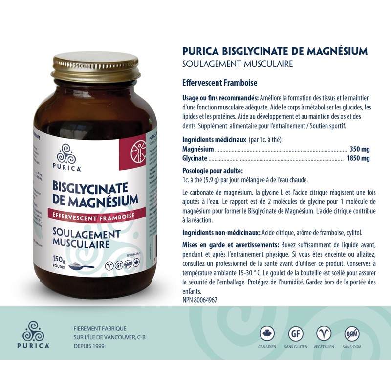 PURICA - Magnesium Bisglycinate - Raspberry - 150 g (Pack
