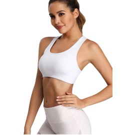 Oalka Women's Racerback Sports Fitness Support Workout Running Bras White Pure XL