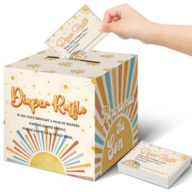 Teling 51 Pieces Diaper Raffle Tickets with Card Box Baby Shower Decorations Baby Shower Holder Box for Girl Boy Diaper Raffle Party(Here Comes the Son)
