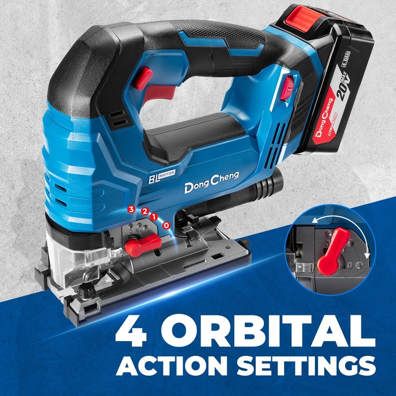 Dong Cheng 20V Brushless Jigsaw, 26mm Stroke, 800-3500 SPM, 0-45°