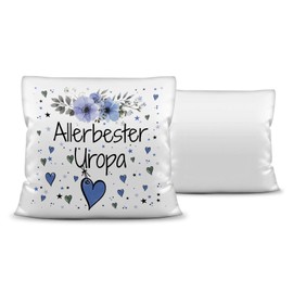 Cushion with Cushion Filling with Saying "Allerbester Uropa" - Best Gift Idea for Family and Friends - Polyester Cushion - White