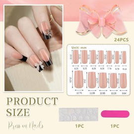 Goiern Press On Nails Long, Extra Long Clear Fake Nails Square Acrylic Fake Nails French, Artificial Nails for Women and Girls, Black